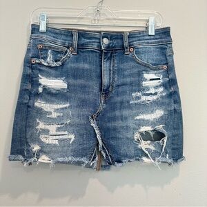 American Eagle Outfitters Blue Hi-Rise Mini Skirt Casual Distressed Jean Denim